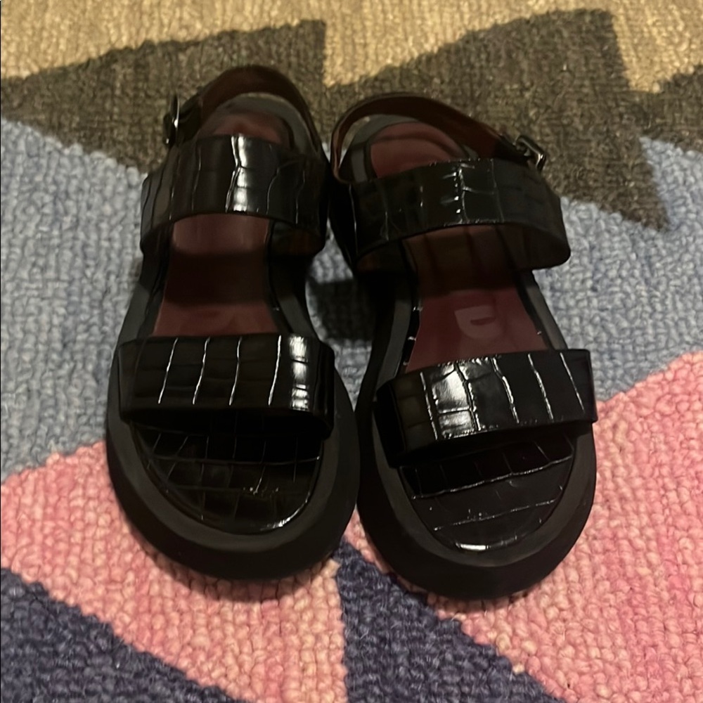 Staud Black Croc-Embossed Sandals